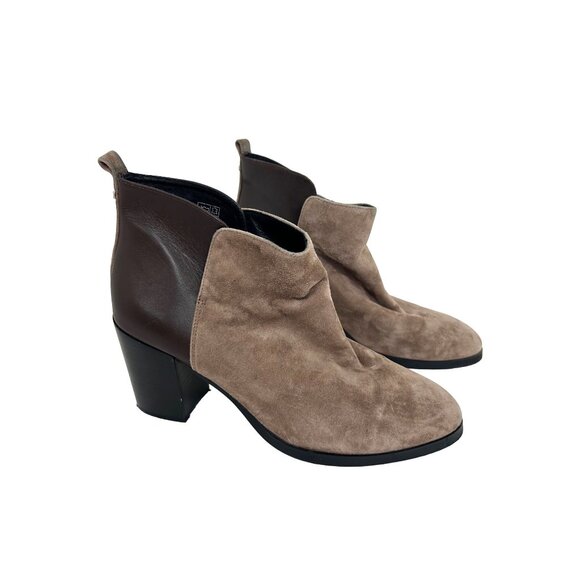 Lands’ End Womens Ankle Boots 10 Brown Leather Suede Chunky Heel Slip On Pull On - Picture 3 of 13